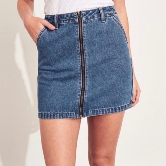Hollister Ultra High Rise Zip Front Denim Skirt - Picture 1 of 11